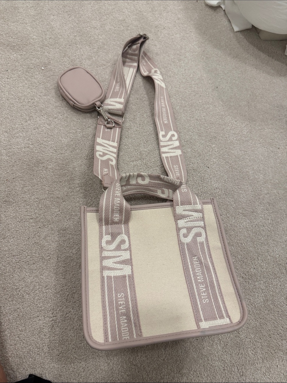 Steve Madden Cream Canvas Tote with Dusty Pink Trim